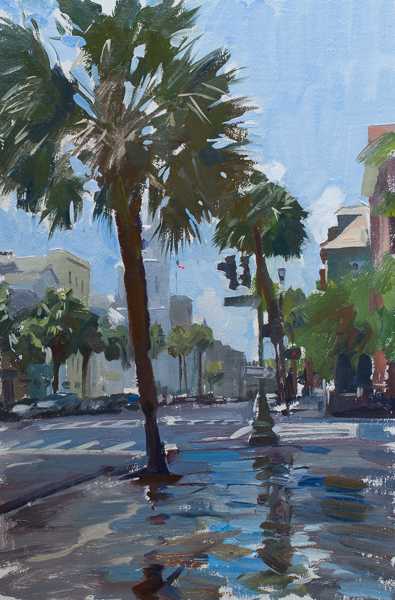 Plein air landscape painting of Broad Street in Charleston SC.