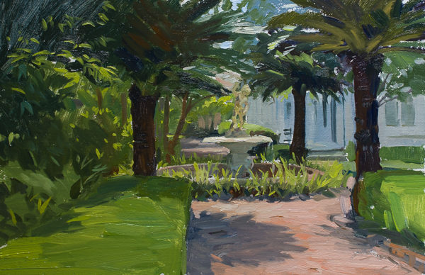 Plein air painting of a garden in Charleston, SC