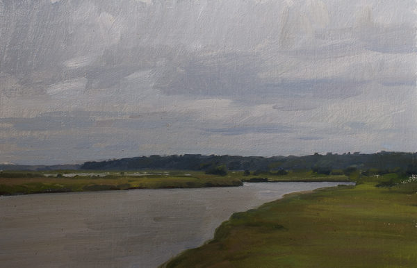 Plein air painting of an overcast day on Minim Creek, North Santee Delta.