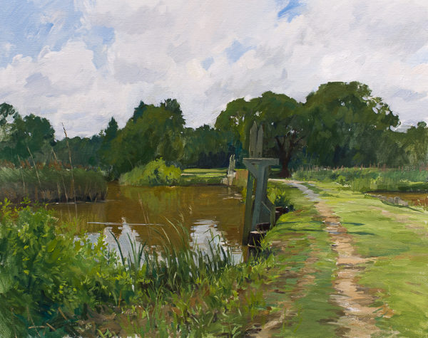 Plein air painting of rice trunks in the North Santee River delta.