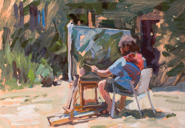 Plein air painting of a painter in Tuscany.