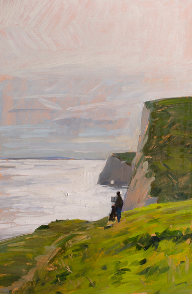 Plein air painting of a painter on the cliffs in Dorset.
