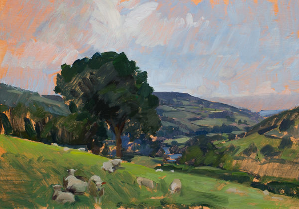 Plein air painting of sheep in Wales.