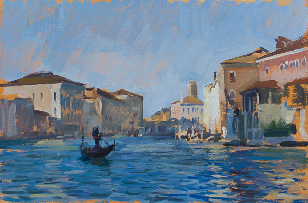 Plein air painting of the Grand Canal from the Accademia in Venice, Italy.