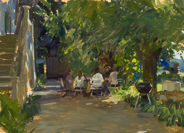 Plein air painting of a garden scene above Florence, Italy.