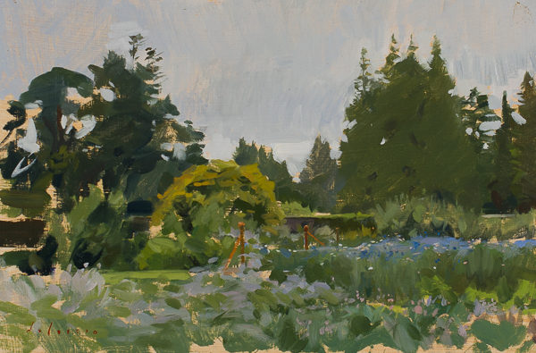 Plein air painting of the Walled Gardens at Woodstock Arboretum near Inistioge, Ireland.
