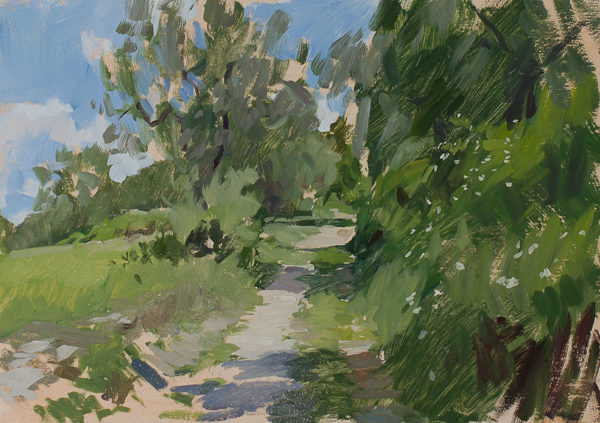 Plein air painting of an old country road above Vicchio di Rimaggio.