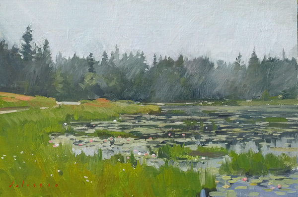 Field painting of Ames Pond, Deer Isle, ME