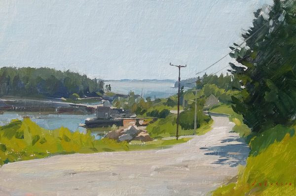 Landscape painting of Greenhead Road on Deer Isle, ME