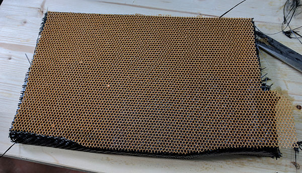 DIY carbon fiber paintbox, showing the Nomex honeycomb support.