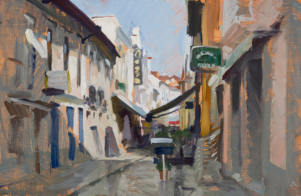Painting of a street in Aveiro, Portugal.
