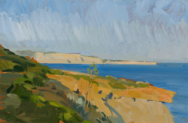 Plein air painting of sunset in the Algarve.