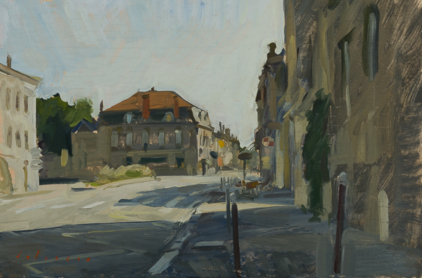 Plein air painting of a street in Bordeaux, France