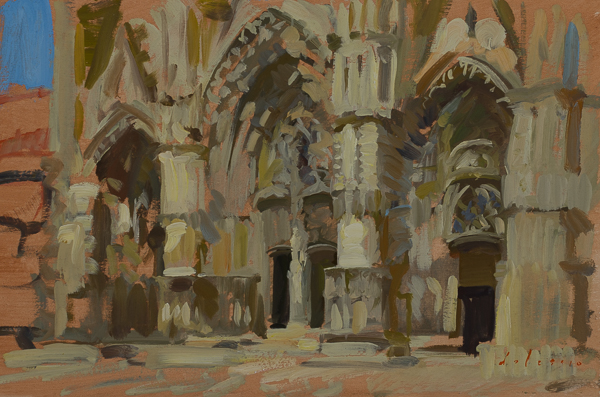 Oil painting of the cathedral in Tours.