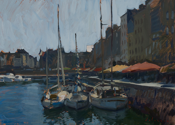 Painting of boats in Honfleur.