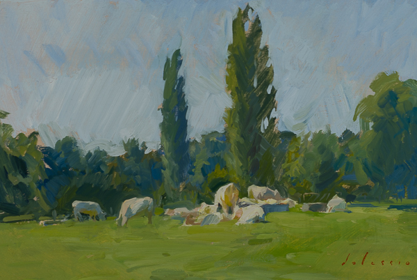 Oil painting of cows in northern France.