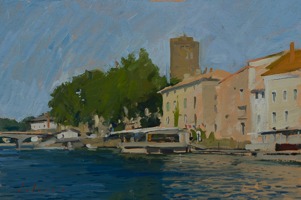 Plein air painting of Agde in Southwestern France.