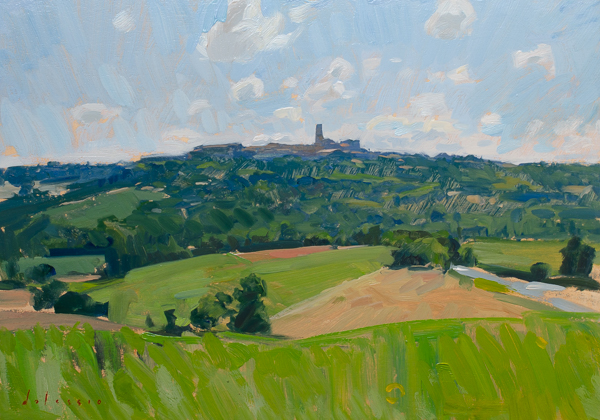 Plein air oil painting of Lectoure, France.