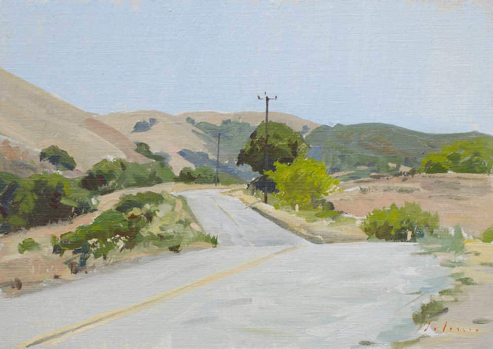 Oil painting of San Benancio Road in Salinas, California.
