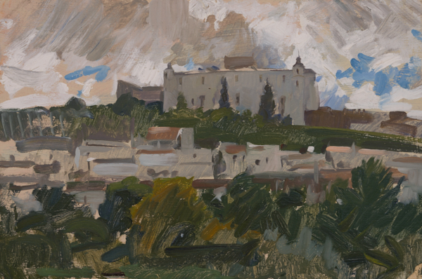 Oil painting of Estremoz Castle in the Autumn