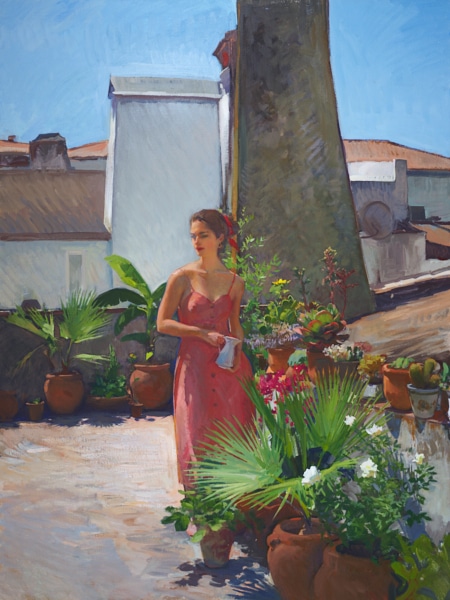 Plein air painting of my wife on our terrace in Estremoz.