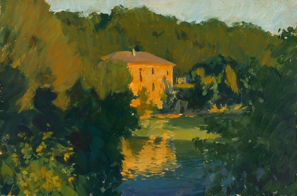 plein air painting of a Mill on the Baïse.