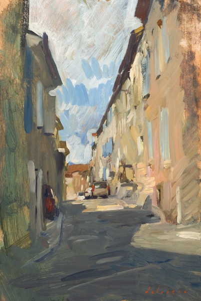 Oil painting of Rue Sainte-Marie, Jegun.